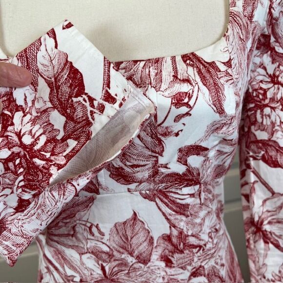 Petersyn Lilah Dress in Perth Long Puff Sleeve Zip Back Mini Red White Size XS - Picture 3 of 15